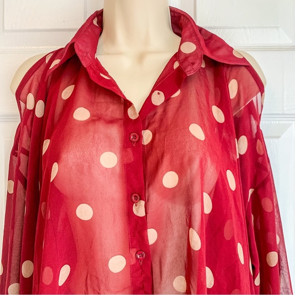 UNIF Burgundy Polka Dot Sheer Top - Picture 4 of 9